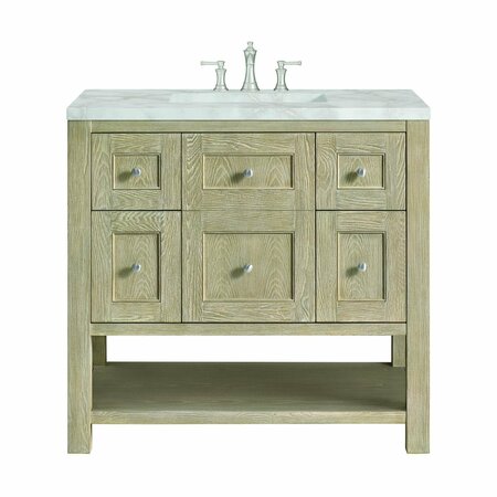 JAMES MARTIN VANITIES 36'' Single Vanity, Whitewashed Oak w/ 3 CM Victorian Silver Quartz Top 330-V36-WWO-3VSL